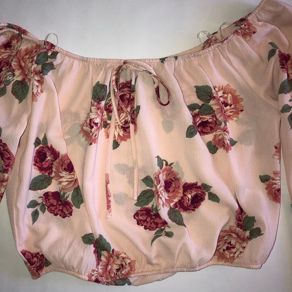 Dusty Pink Floral Off Shoulder Crop Top